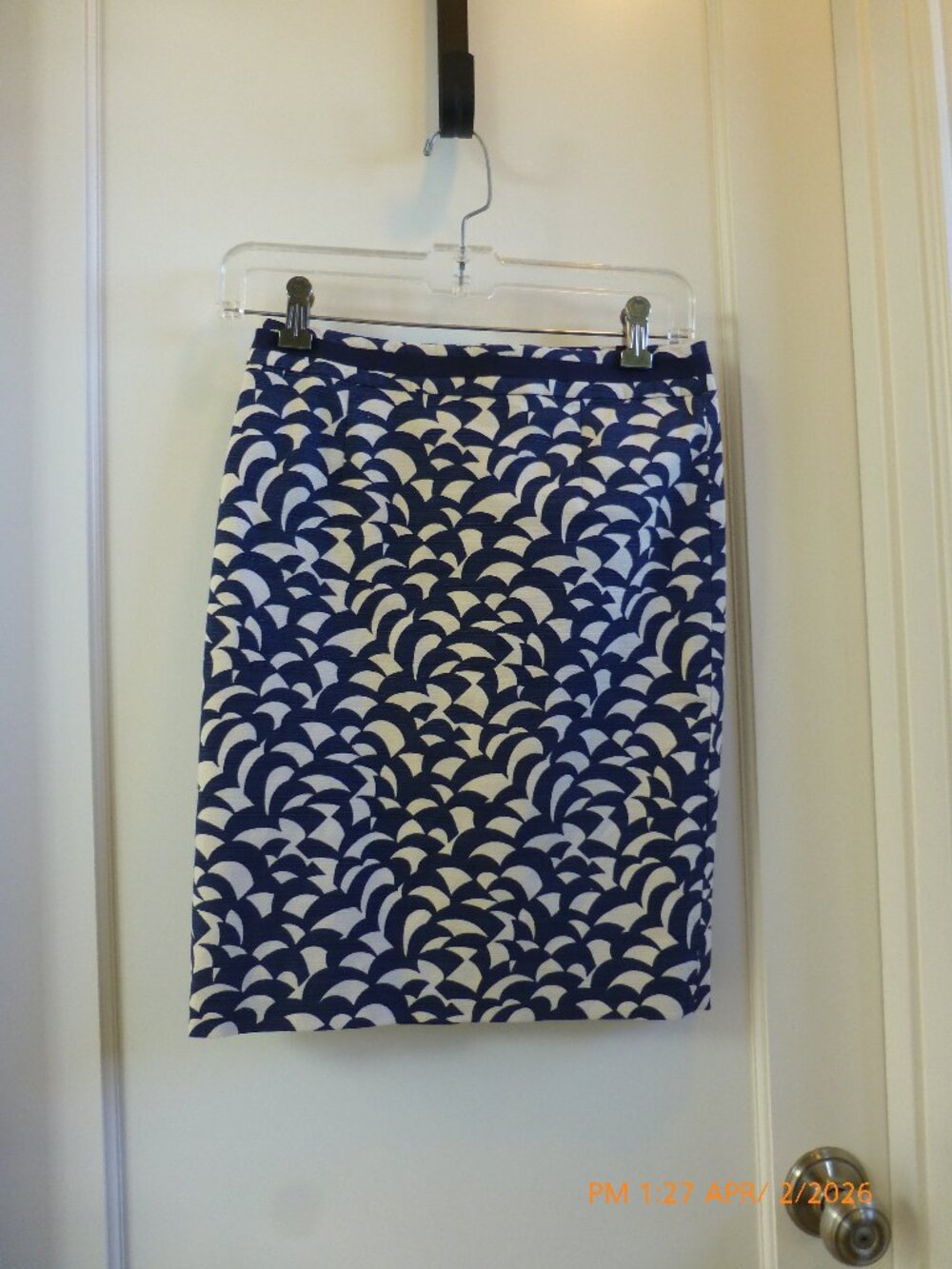 Boden Women's Skirt Blue/Cream Geometric Print Size 2P Cotton blend preppy
